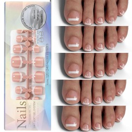 Namrec 120Pcs Toe Nail Tips - Gradient Press on Toenails Short Brown White Toe Nail Press ons,Square Soft Gel Toe Press on Nails,Glossy Soak Off Fake Toe Nails for Women and Girls