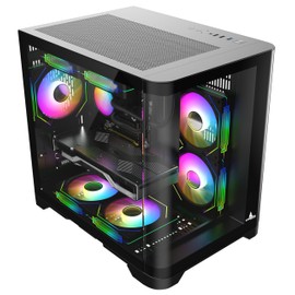 Iceberg Crystal Wave M Micro ATX Tower Gaming PC Case Full-View Panoramic Curved Tempered Glass 3 Included aRGB Fans (Black)