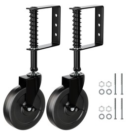 5" Spring Loaded Gate Caster with Side Brake, Heavy Duty Rubber Gate Wheel for Wooden Fence Gate with 360° Rotation, Farm Gate Support Helper for Wooden Metal Swing Gate, 330 Lbs Capacity, Black,2Pack