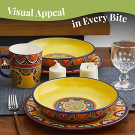 Bico Tunisian Pasta Bowls, 35oz Salad Bowl Set of 4, Large Ceramic Serving Dinner Bowls for Soup and Cereal, Microwave and Dishwasher Safe, Gift for Housewarming and Thanksgiving