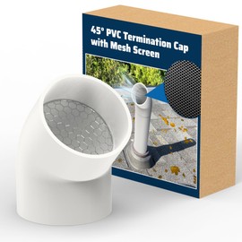 Pearwow PVC Vent Termination Cap, 1 Pcs Roof Vent Cap with Pipe Screen, 45-Degree Elbow for 2" Schedule 40 Round PVC Pipe, Vent Cover with Stainless Steel Mesh Screen for Blocking Leaves