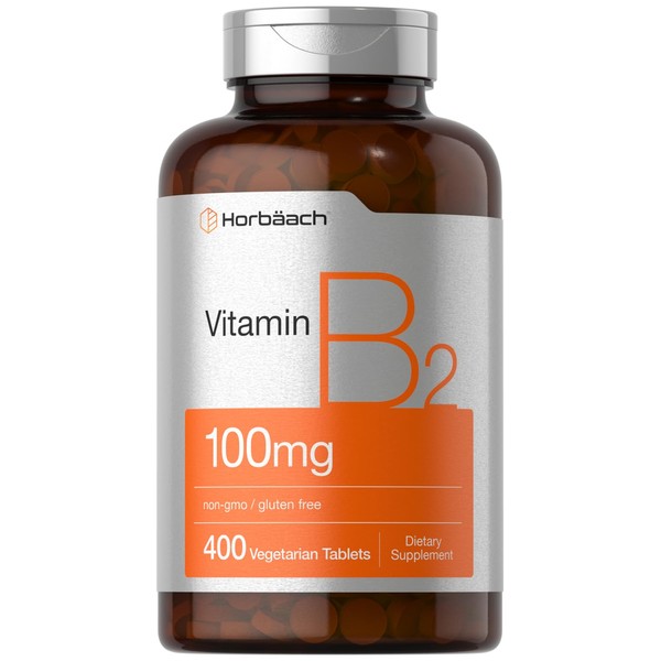 Vitamin B-2 100mg | 400 Tablets | Vegetarian, Non-GMO & Gluten Free Supplement | Vitamin B2 Riboflavin | by Horbaach