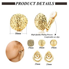 Kakonia 4Pairs Clip On Earrings for Women Gold Silver Clip On Hoop Earrings Chunky Teardrop Clip Earrings Twist Round Clip On Stud Earrings No Piercing Fake Earrings Set