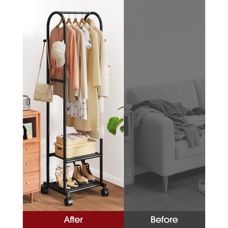 Sakugi Heavy Duty Premium Clothes Rack with 2-Tier Mesh Shoe