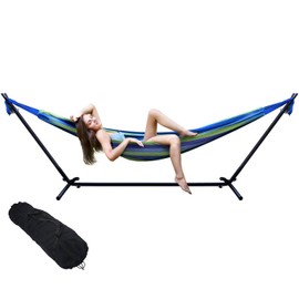 TechFaith Double Hammock Two Person Adjustable Hammock Bed with Space Saving Steel Stand Includes Portable Carrying Case, Easy Set Up