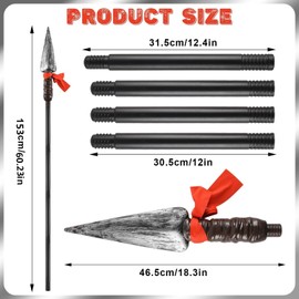 2 Sets 60" Spartan Spear, Adult Roman Plastic Spear,Detachable Costume Native American Spear Warrior Weapon Cosplay Accessory Black