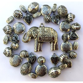 35 x Large Antique Silver Acrylic Tibetan Style Mixed Lot of Jewellery Making Beads