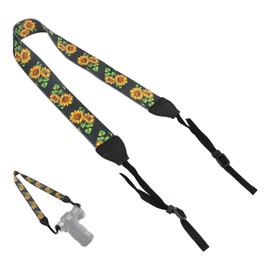 Camera Strap, Camera Neck Strap Camera Harness Fashionable Vintage Ethnic Style Sunflower Camera Strap Leather Photography Accessory