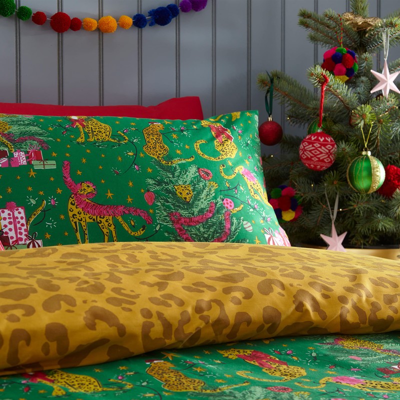 furn. Purrfect Christmas Duvet Cover Set - Toddler - Green/Gold
