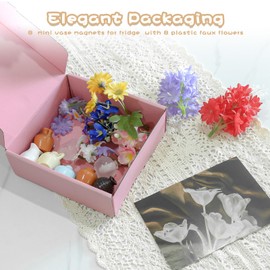 Mini Vase Magnets for Fridge – Set of 8 Tiny Ceramic Magnetic Vases with Artificial Flowers, Cute 3D Plant Refrigerator Magnets for Kitchen, Office, Whiteboard, or Locker Décor