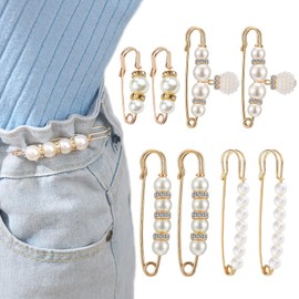 Harewu 8 Pcs Pearl Brooch Pins,Safety Pins for Clothing Dress pants skirt Cardigan Collar，Faux Pearl Rhinestones Brooches for Women Girls Pants Extender Safety Pins(set-B)