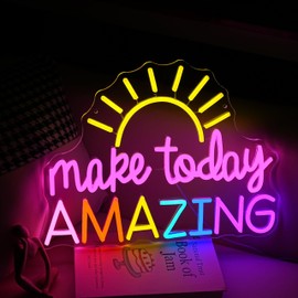 GNVETZLL Make Today Amazing Neon Sign Yellow Sunrise Neon Light Inspirational Letter Neon Light Up Sign Boho Wall Art LED Light Sign for Party Birthday Cafe Wedding Gym