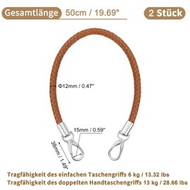 QUARKZMAN Bag Handle Leather Straps for Bags, Pack of 2 50 cm / 19.69 Inches PU Bag Strap with Metal Buckles Bag Handles for Crochet Bags Handbags (Light Brown Strap + Silver Closure)
