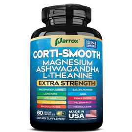 Corti-Smooth Cortisol Supplement with Magnesium, L-Theanine, Ashwagandha, GABA, Lion’s Mane, Ginkgo Biloba & More for Stress & Mood Support – 60 Capsules