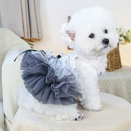 JAAQUCD Gray Dog Tutu Dress with Bow Knot Sleeveless Puppy Clothes for Small Dogs Girl Spring Summer Cat Princess Dresses Holiday Pet Sundress Outfit (Grey, X-Small)