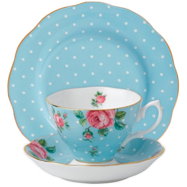Royal Albert Polka Blue 3-Piece Set (Teacup, Saucer & Plate 8")