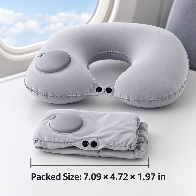 Inflatable Travel Neck Pillow – U-Shaped Portable Airplane Pillow with