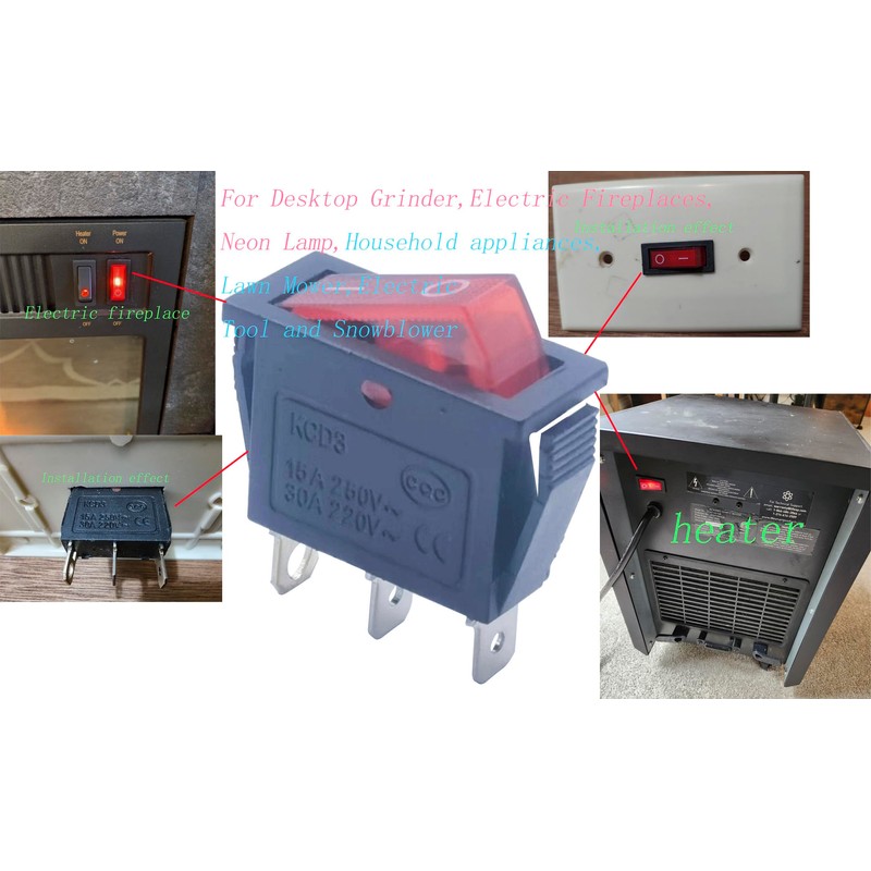 3 pin 2 Position Red Lighted Rocker Switch for Desktop