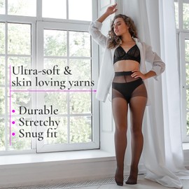 BANANALU S to XXL No Gusset 20 Denier Fine Elastic Silk Tights Women, Graphite