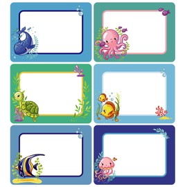 120pcs Ocean Sea Animal Name Tag Labels Stickers Classroom Multi Purpose Under The Sea Desk Name Tag Stickers Colorful Adhesive Name Sticker for School Students Offices Home Group Events