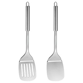 Stainless Steel Spatulas Set, Silver Slotted Turner, Solid Turner, Metal Spatula Kitchen Spatulas for Cooking, Ideal Cooking Utensils Cookware for Fish Eggs Pancakes Dishwasher Safe Easy to Clean