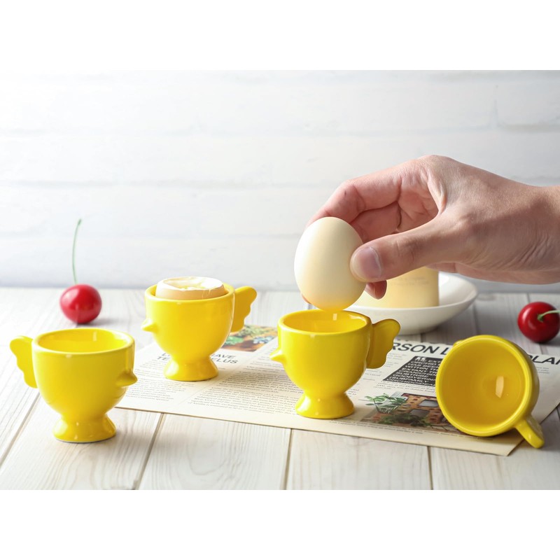Egg Cup Set of 4,Ceramic Cute Chick Egg Cups, Funny