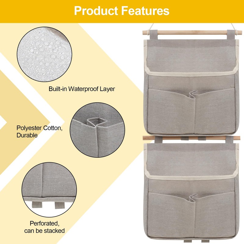Pack of 2 Wall Organiser Hanging, Grey Wall Hanging Bags