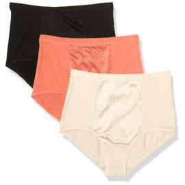 Warner's Women's Blissful Benefits Tummy-Smoothing Comfort Microfiber Brief 3-Pack RS4433W, Sugar Coral/Pearled Ivory/Black, 3XL