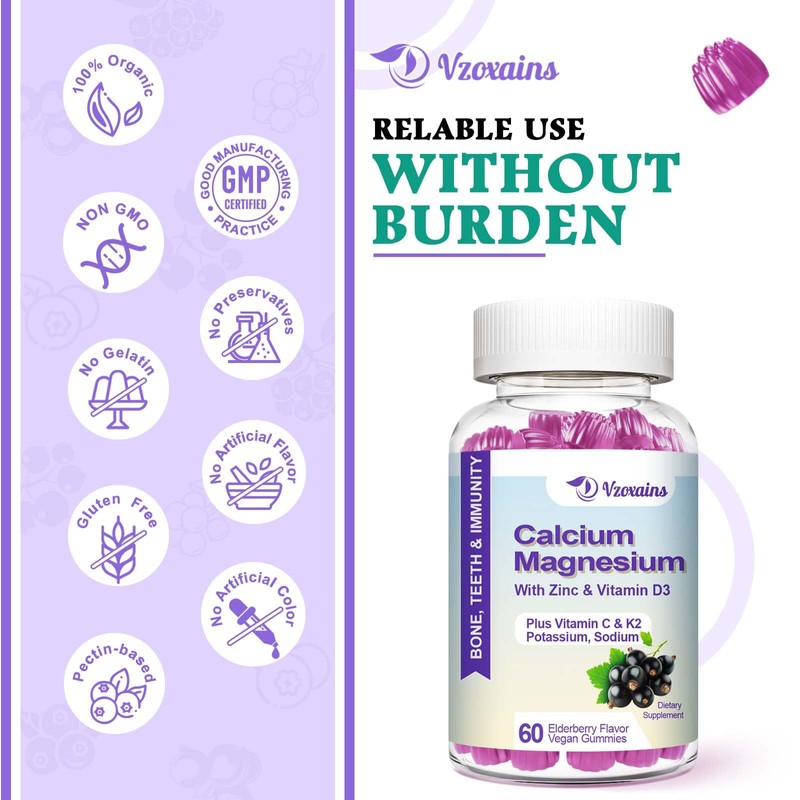 High Absorption Calcium Gummies, Sugar Free Calcium Magnesium Supplement with
