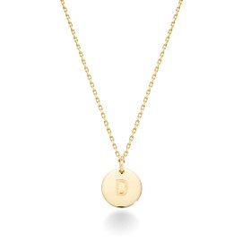 Miabella 925 Sterling Silver or 18K Yellow Gold Over Silver Round Initial Pendant Necklace for Women 18 + 2 Inch Chain, Dainty Letter Necklace Made in Italy (D, yellow gold plated silver)