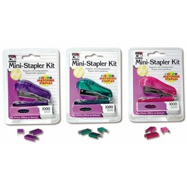 Charles Leonard Mini Stapler Kit with 1000 Color Staples, Assorted Transparent Colors (Pink, Purple or Teal), 6-Kits (82000)