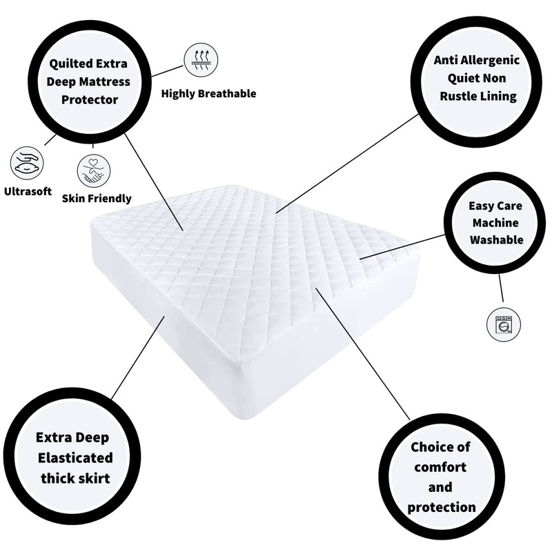 Luxury Quilted Extra Deep Mattress Protector, Hotel Quality Fitted Mattress