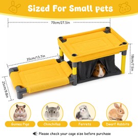 Guinea Pig Bunk Bed 27.5 x 9.8 x 7.5 in, 2-tier Small Animal Hideout with Washable Pads & Soft Curtains, Space-saving Cozy Corner Bed for Guinea Pigs, Chinchillas, Ferrets, Dwarf Rabbits (Large)