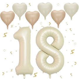 18 Balloons Cream Foil Number 1 & 8 with 8 Cream Metal and Confetti Helium Balloons for 18th Birthday Decorations