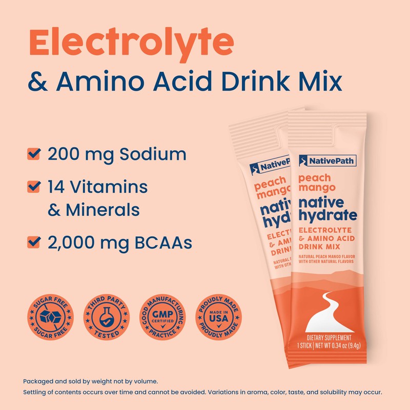 NativePath Native Hydrate Stick Packs, Sugar Free Electrolytes Powder with