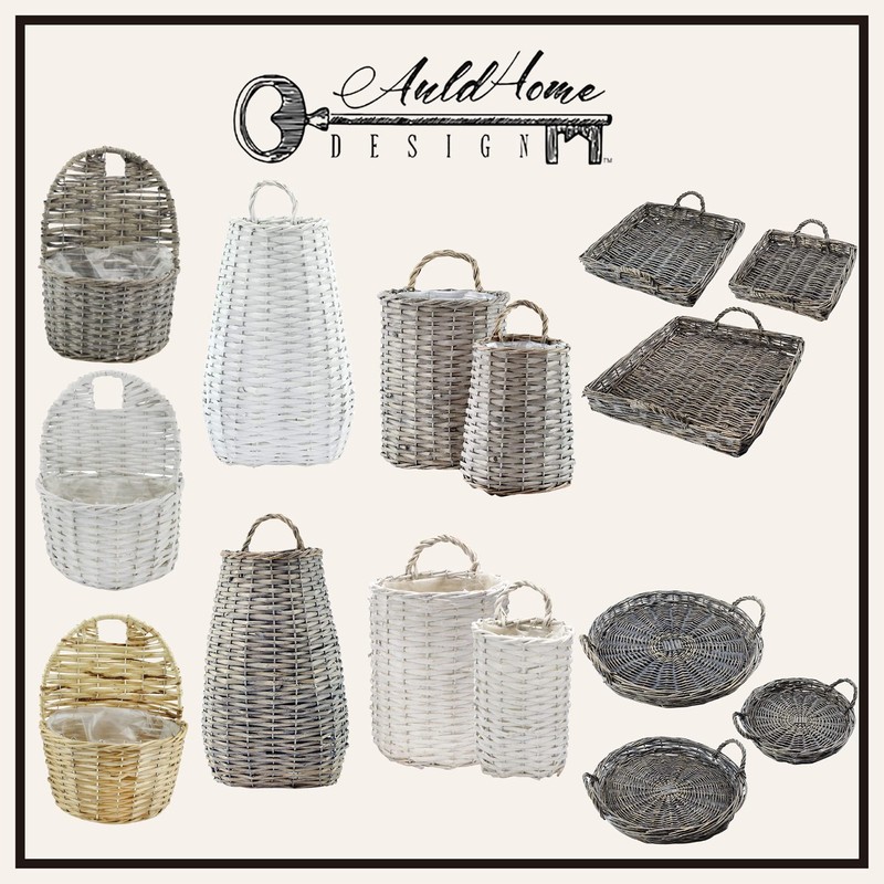 AuldHome Design Wall Hanging Baskets (White, Set of 2); Woven