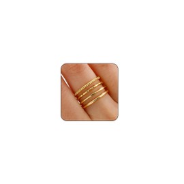 Lunvky Stackable Gold Rings for Women Dainty 14K Gold Plated Thin Ring Set Non Tarnish Thumb Bands Gold Jewelry Gifts Statement Gold Knuckle Rings Size 6-11