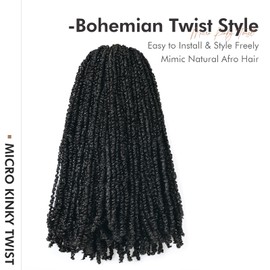 ToyoTress Micro Kinky Twist Crochet Hair - 20 Inch 8 Packs (240 Strands) Natural Black Mini Spring Passion Twist Crochet Braids Synthetic Braiding Hair Extensions (20 Inch, 1B-8P)