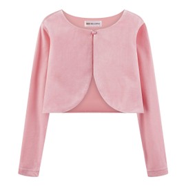 Bolerose Girls' Long Sleeve Velvet Children's Jumper Bolero Jacket Shrug, Pale Pink
