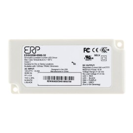 ERP ESS020W-0500-32 LED Power Supplies 120-277 Vac, 87% eff, Rectangular Plastic Case, Forward/Reverse Phase & 0-10V dimming, 1-100% dim Range, 16.0 W max, 500 mA Iout, 32 V max Vout