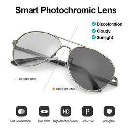 SODQW Mens Polarized Photochromic Sunglasses, Aviator Sport Driving Sunglasses, UV 400 Protection with Large Metal Frame (Gun Frame Photochromatic Glasses)