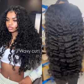 Raw Burmese Curly Human Hair Wigs, HD Transparent Full Lace Frontal Wigs Human Hair, Glueless Human Hair Lace Wigsstyle: Wave curl wig, color: 5x5 HD closure wig 180% density, Stretched Length: 12 inches