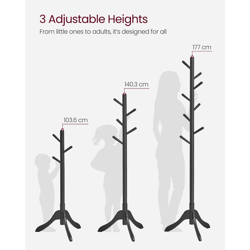 VASAGLE Solid Wood Coat Rack, Free Standing Tree-Shaped Coat Rack