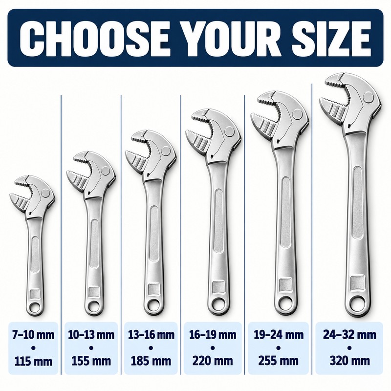 7-10mm Self-Adjusting Ratchet Wrench with Crab Claw Jaw and 30°