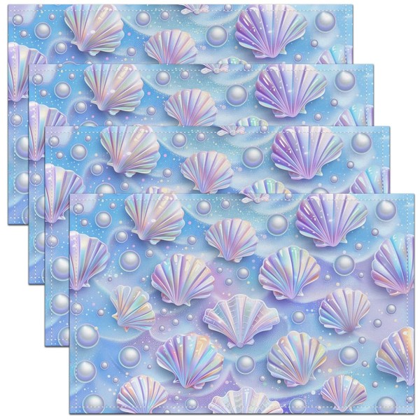 jejeloiu Seashell Blue Purple Washable Fabric Decoration Table Mats Placemat