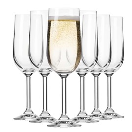 Krosno Champagne & Sparkling Wine Glasses GEMA | Classic Design | Set of 6 | 7.1 oz | Wide Bowl | Transparent | For Home, Restaurant & Parties | Dishwasher Safe | Lead-Free Crystal Glass