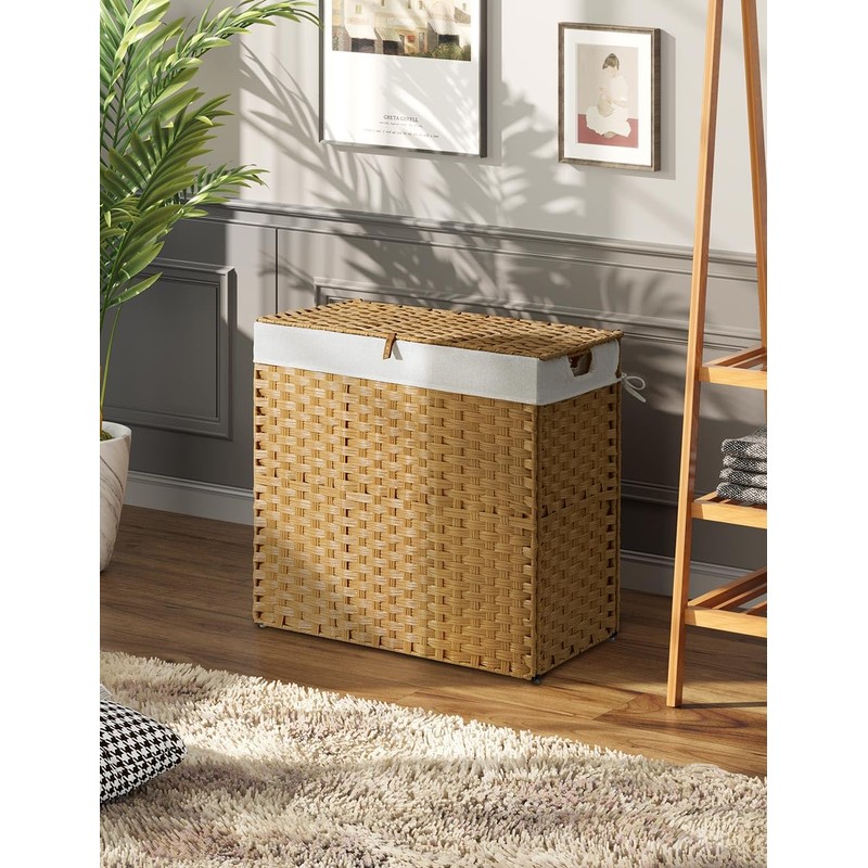 Greenstell Laundry Hamper with lid, No Install Needed, 130L Wicker