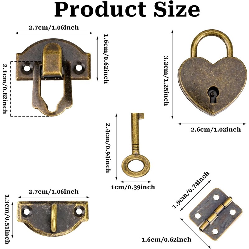 Wooden Box Padlock Set, Zinc Alloy Haspa (Bronze)