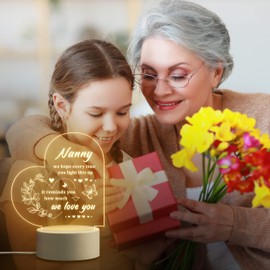 Pandasch Nanny Gifts from Grandchildren, Nanny Birthday Gifts - Acrylic Engraved Night Light, Best Birthday Mothers Day Gifts for Nanny, Unique LED Bedside Lamp Presents for Nanny Grandma Granny Nana