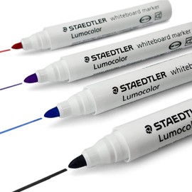 4 x Assorted Staedtler Lumocolor Whiteboard Marker Pens 351 - Dry Erase Correction Pen - Bullet Tip - 1 x Black 1 x Blue 1 x Purple 1 x Red